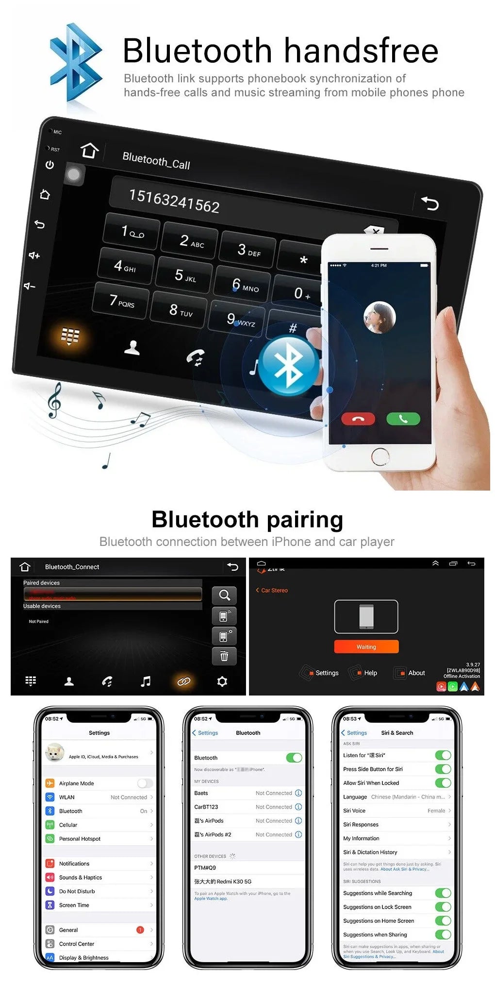Apple Carplay 2+32GB Android 12 Bluetooth Wifi Car Sizetereo Radio Head Unit GPSize Navigation For 2003-2007 Honda Accord