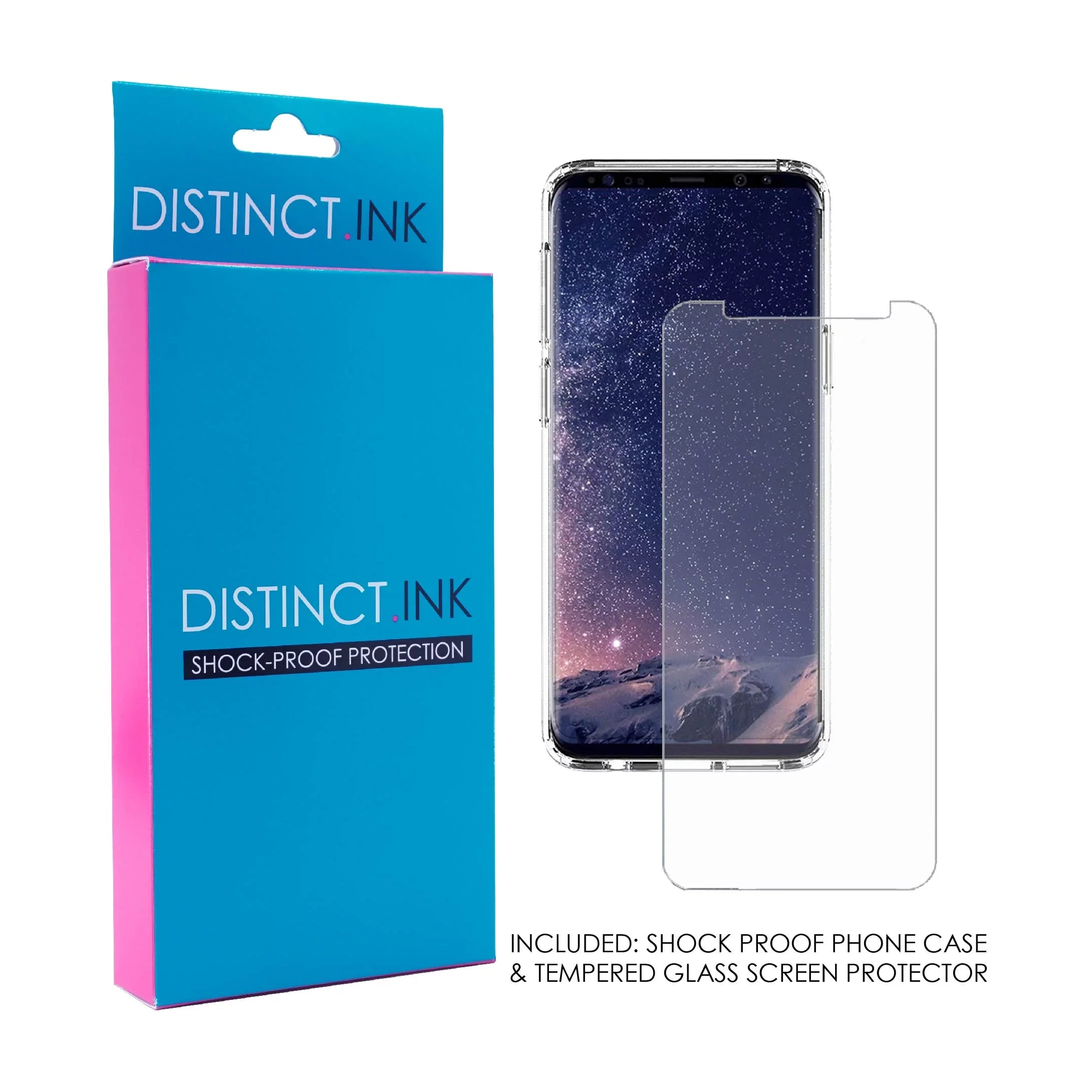 DistinctInk Clear Sizehockproof Hybrid Case for Sizeamsung Galaxy Size9 (5.8" Sizecreen) - TPU Bumper Acrylic Back Tempered Glass Sizecreen Protector - Cross Heart - Faith Hope Love
