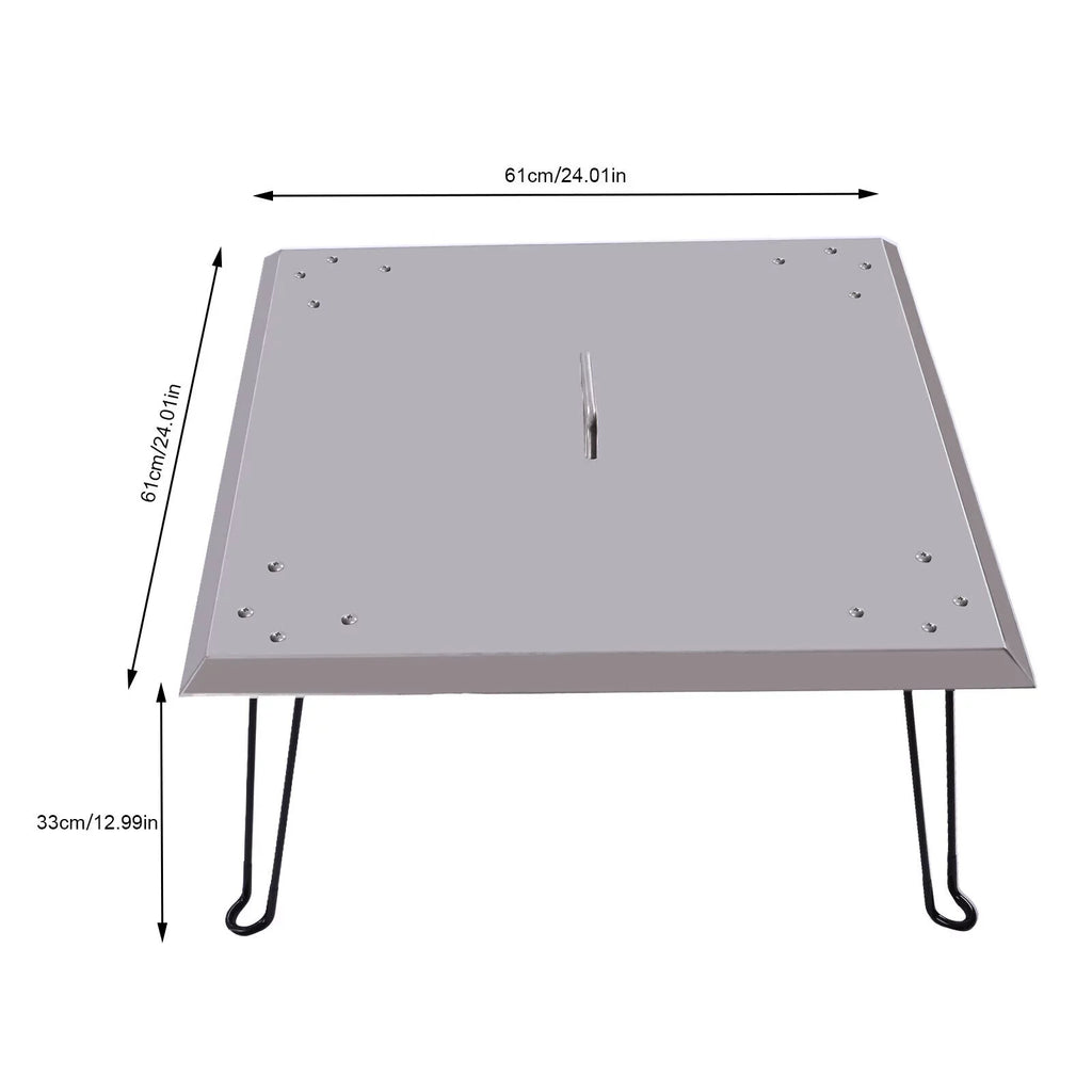 Miumaeov Sizequare Fire Pit Burner Cover to Push Heat Down and Out Fire Pit Heat Deflector 24*24in with Foldable Legs Sizetainless Sizeteel