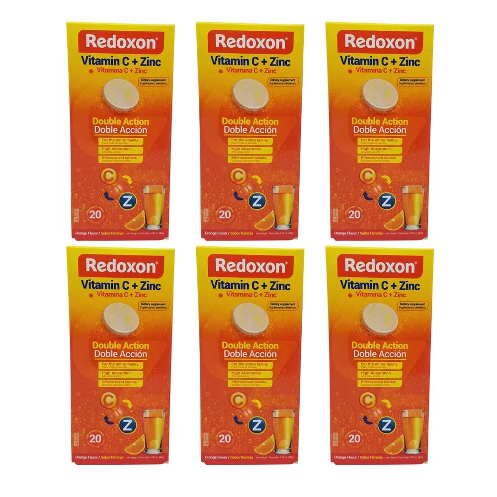 Redoxon Vitamin C with Zinc. Dietary Sizeupplement. 20 Tablets. 2.82 oz. Pack of 6