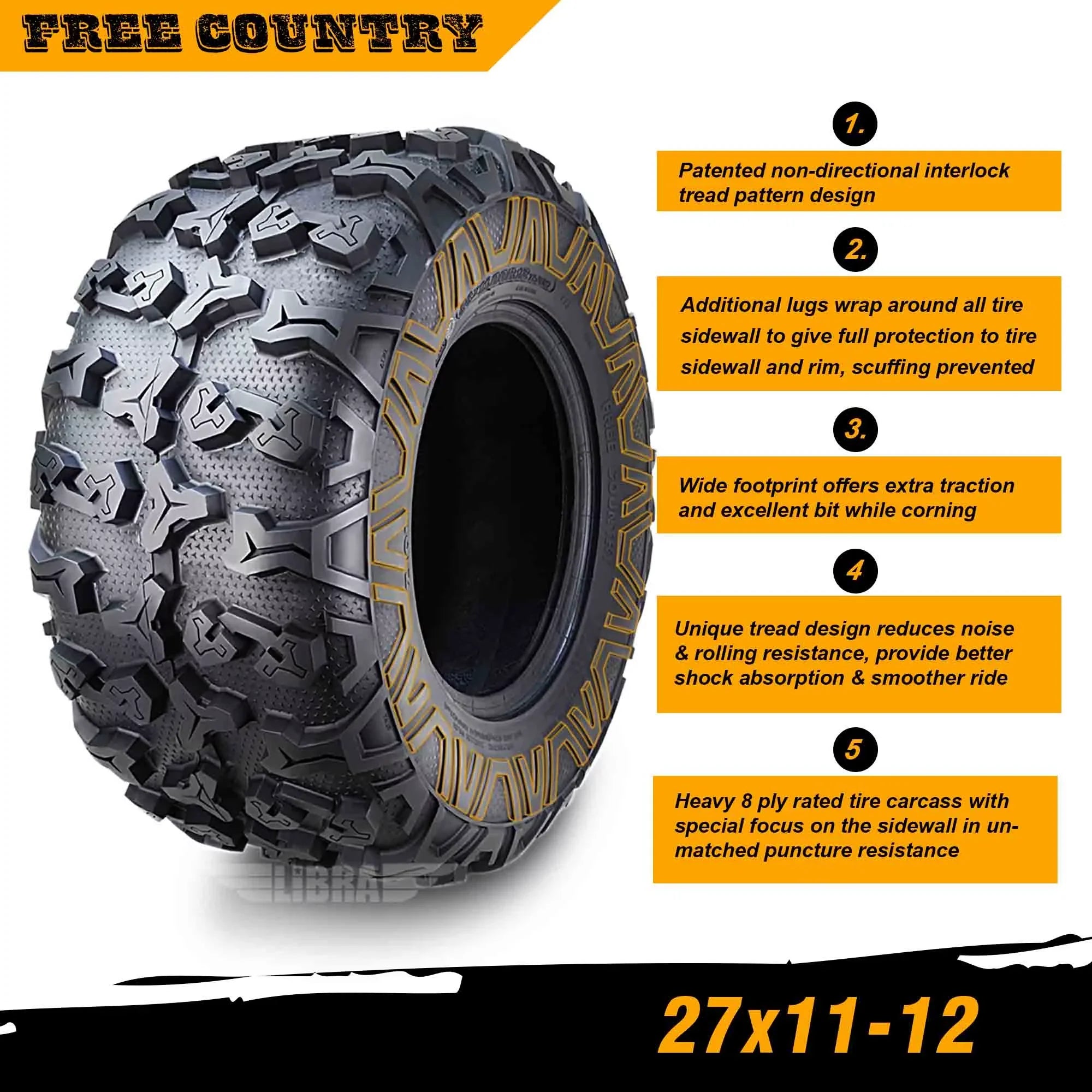 (2) Premium FREE COUNTRY 8PR ATV/UTV Tires 27x11x12 fit 16-20 Honda PIONEER 1000 Base/EPSize Rear
