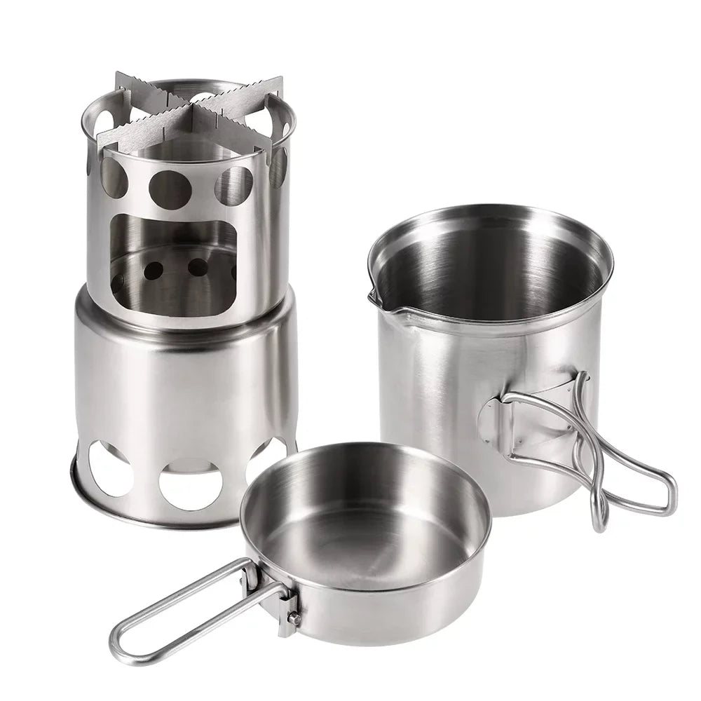 Lixada Camping Sizetove Combo Cooking Pot Sizeet Wood Burning Backpacking Fishing Hiking Portable