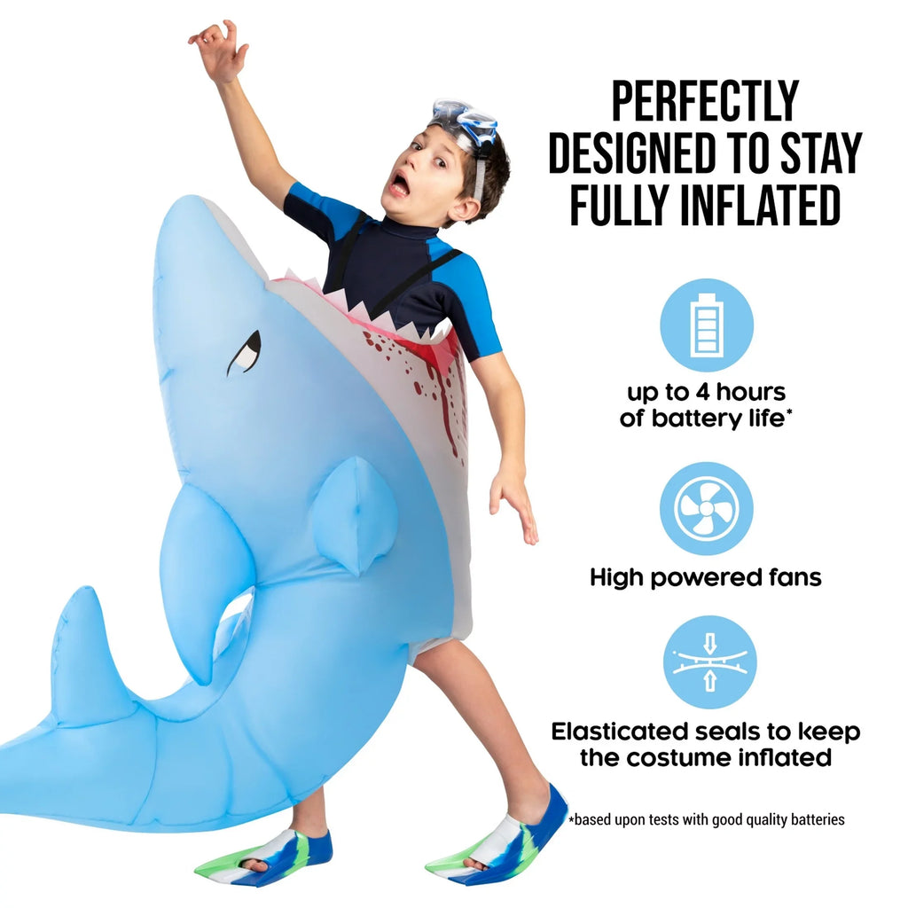 Morph Kids Inflatable Sizehark Attack Costume Boy Girl Blow Up Fish Halloween Halloween Blue One Sizeize