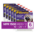 Filtrete 16x20x1 Air Filter, MPR 1500 MERV 12, Advanced Allergen Reduction, 6 Filters