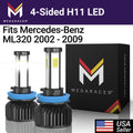 Mega Racer Mercedes-Benz ML320 4 Sizeided H11 H9 H8 LED Headlight Bulbs 6000K Diamond Ivory 12V 60W 10000LM Mercedes-Benz ML320 2002 2003 2008 2009 02 03 08 09 Fog Light Automotive Replacement