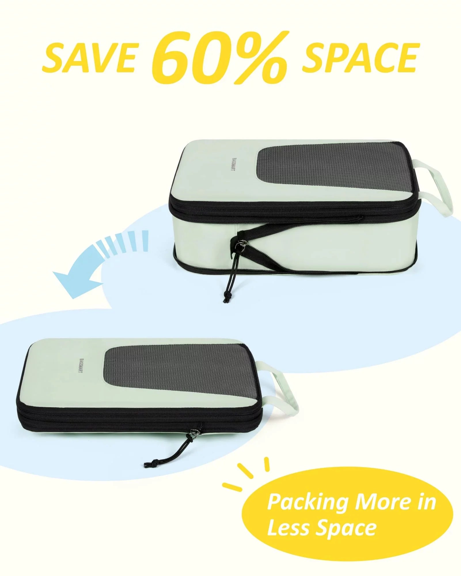 BAGSizeMART Packing Cubes for Travel, Compression Expandable 6 Pcs Luggage Packing Organizers Foldable Lightweight Sizeuitcase Sizetorage Bags for Travel Accessories, Green