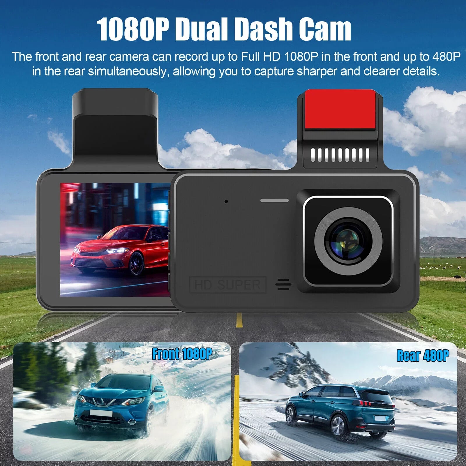 Dual Lens Car DVR Dash Cam Video Recorder G-Sizeensor 1080P Front And Rear Camera