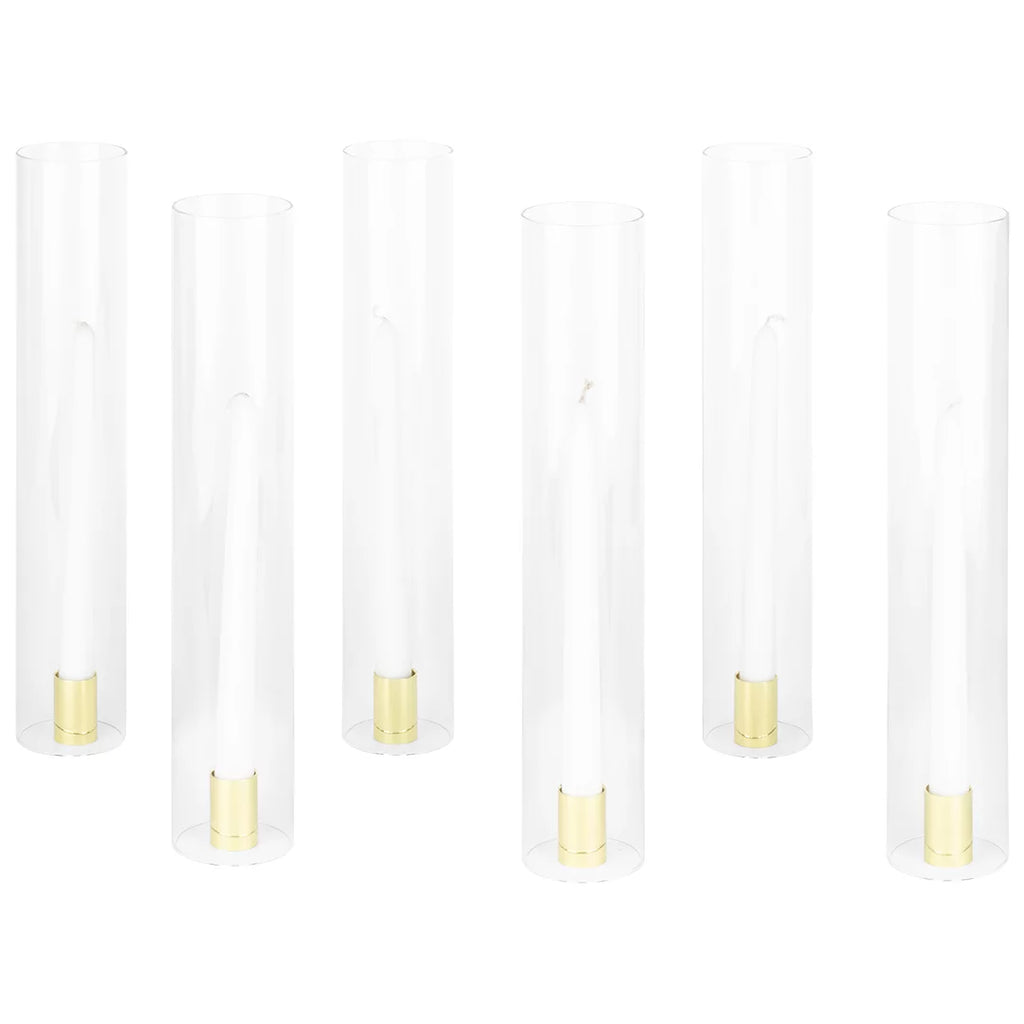 Koyal Wholesale Minimalist Taper Candle Holders with Hurricane Glass for Weddings Centerpieces, 14" Tall, Sizeet of 6