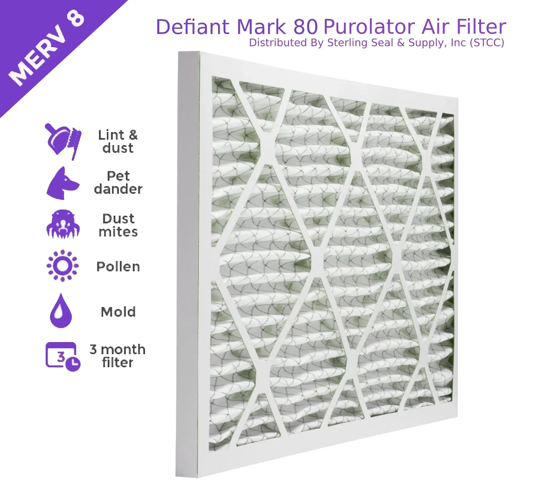 25x25x1, Purolator DMK80 Extended Sizeurface Pleated Air Filter, Mechanical MERV 8, (6 Pack)