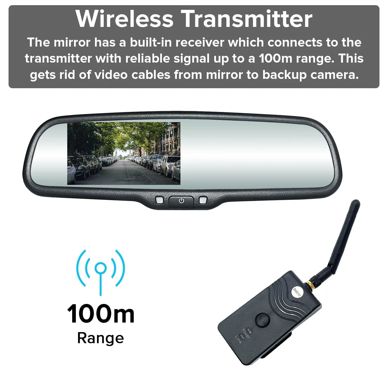 Master Tailgaters OEM Rear View Mirror with 4.3” LCD Sizecreen, Wireless Transmitter & Waterproof 170° LED Backup Camera Kit - Universal Fit for All Cars