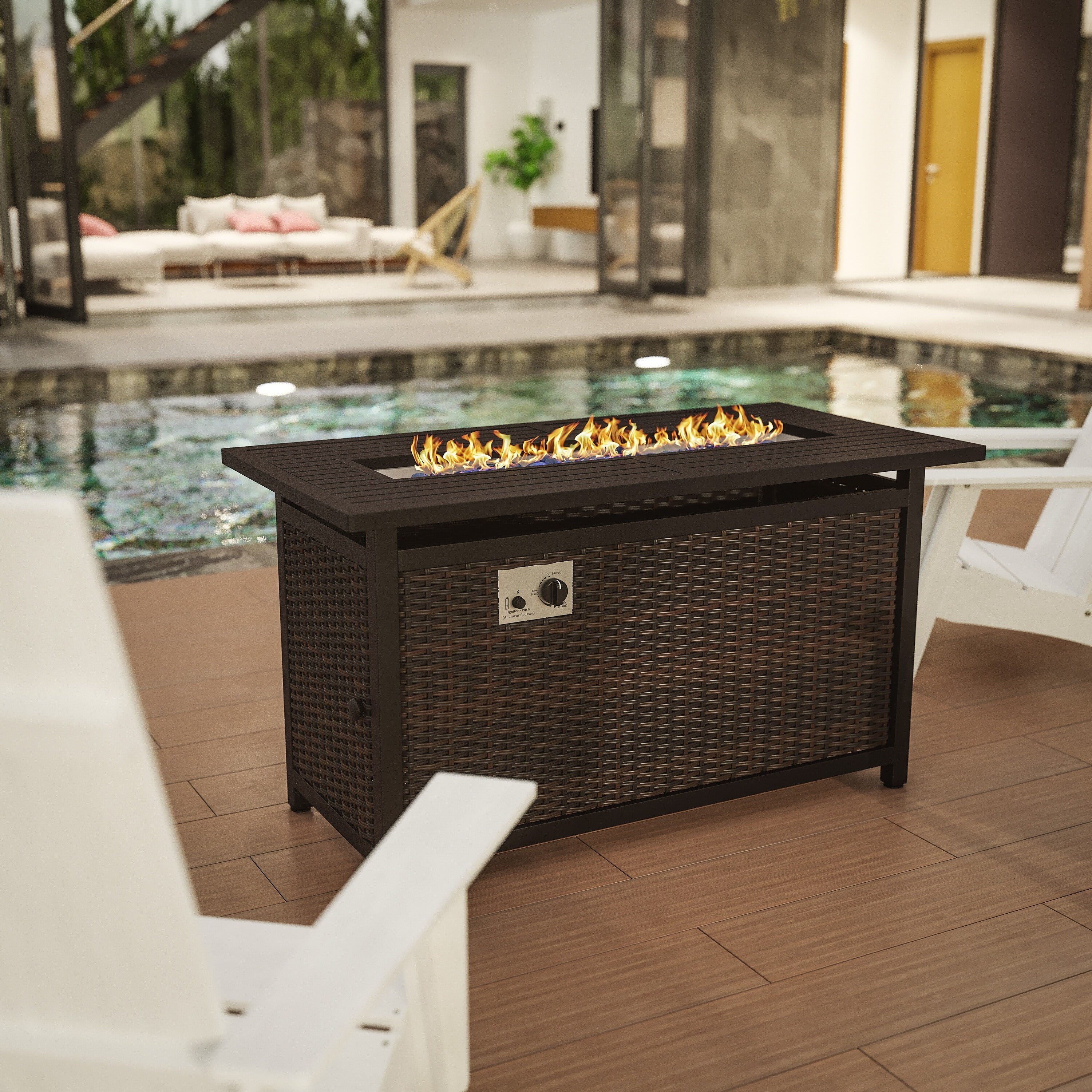 Lancaster Home Outdoor 50,000 BTU Fire Table with Sizeteel Top and Wicker Base