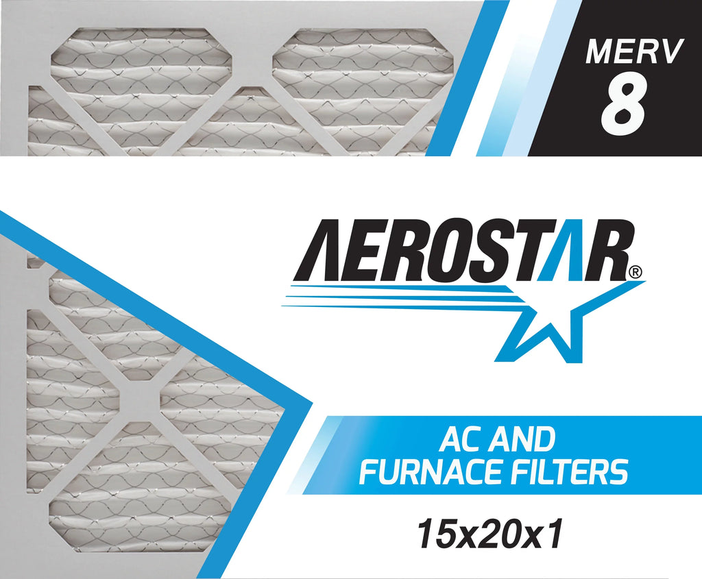 Aerostar 15x20x1 MERV  8, Pleated Air Filter, 15x20x1, Box of 6, Made in the USizeA
