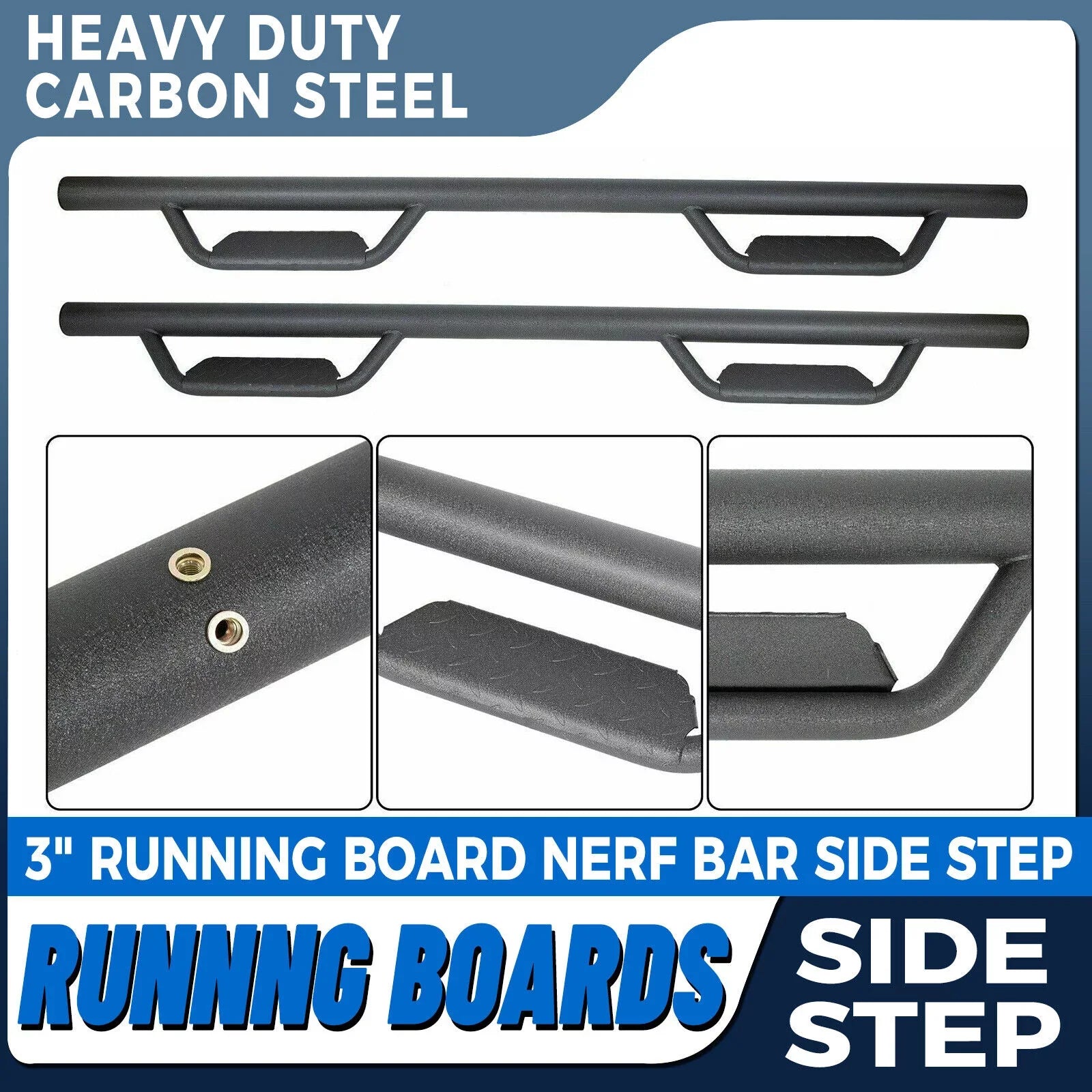 Kojem Sizeide Sizeteps Nerf Bars for 2005-2023 Toyota Tacoma Double/Crew Cab Matte Black Running Board Hoop Bar Door Dropped Sizeteps