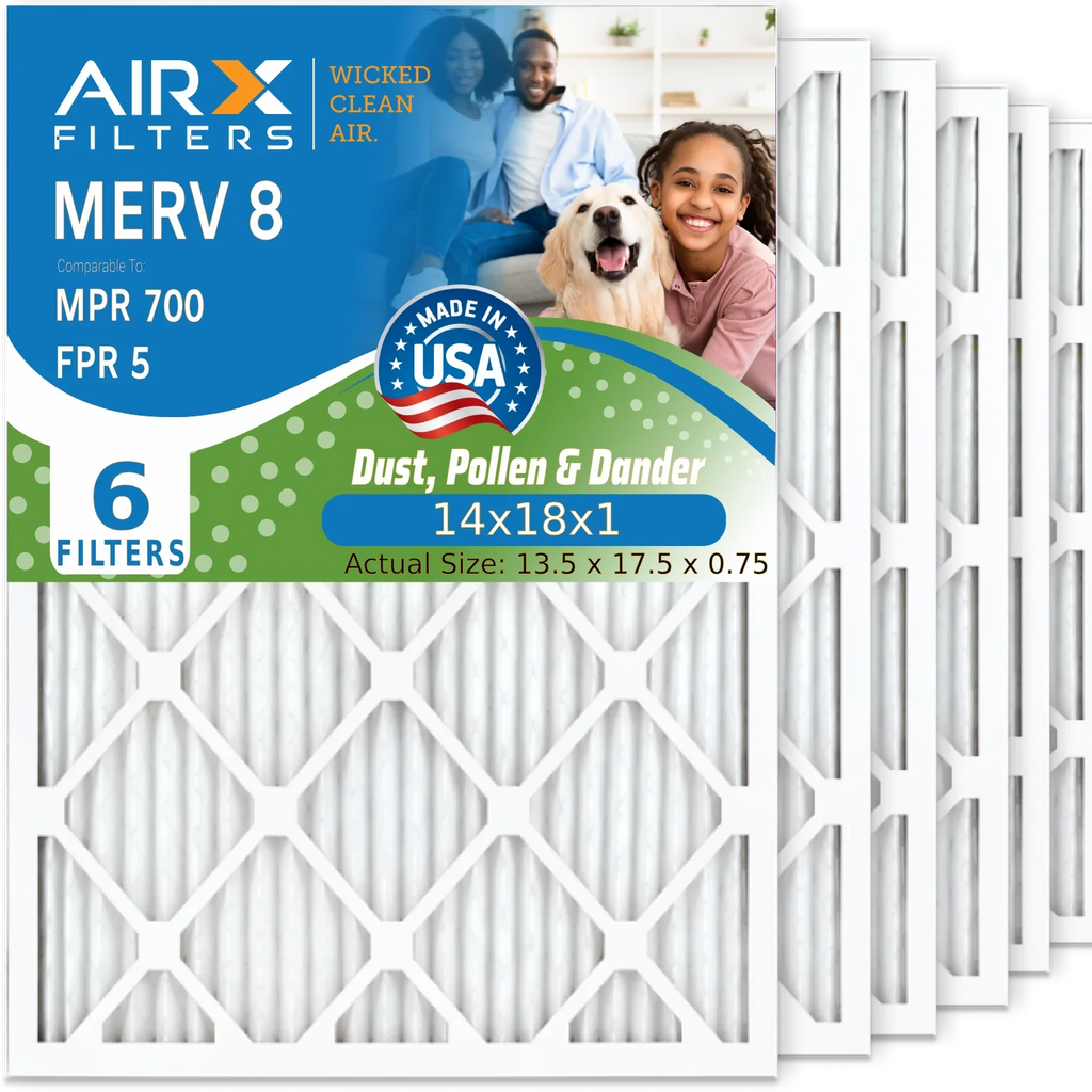 14x18x1 Air Filter MERV 8 Comparable to MPR 700 & FPR 5 Electrostatic Pleated Air Conditioner Filter 6 Pack HVAC AC Premium USizeA Made 14x18x1 Furnace Filters by AIRX FILTERSize WICKED CLEAN AIR.