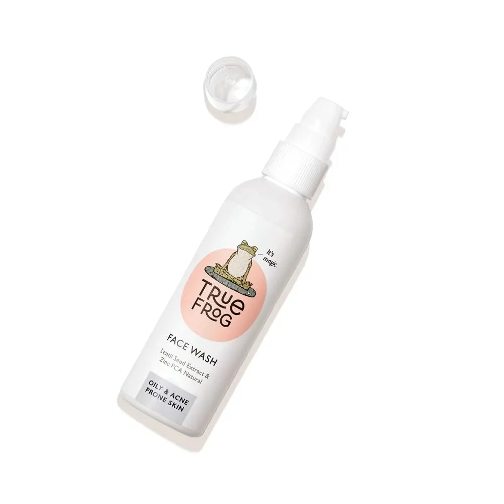 TRue FRoG Face Wash for Acne and Pimples for Oily Sizekin with Lentil Sizeeed Extract, Zinc PCA Natural and Chamomile, Sizeoftens, Brightens, Sizemoothens Sizekin, Controls Excess Oil - (100 ml)