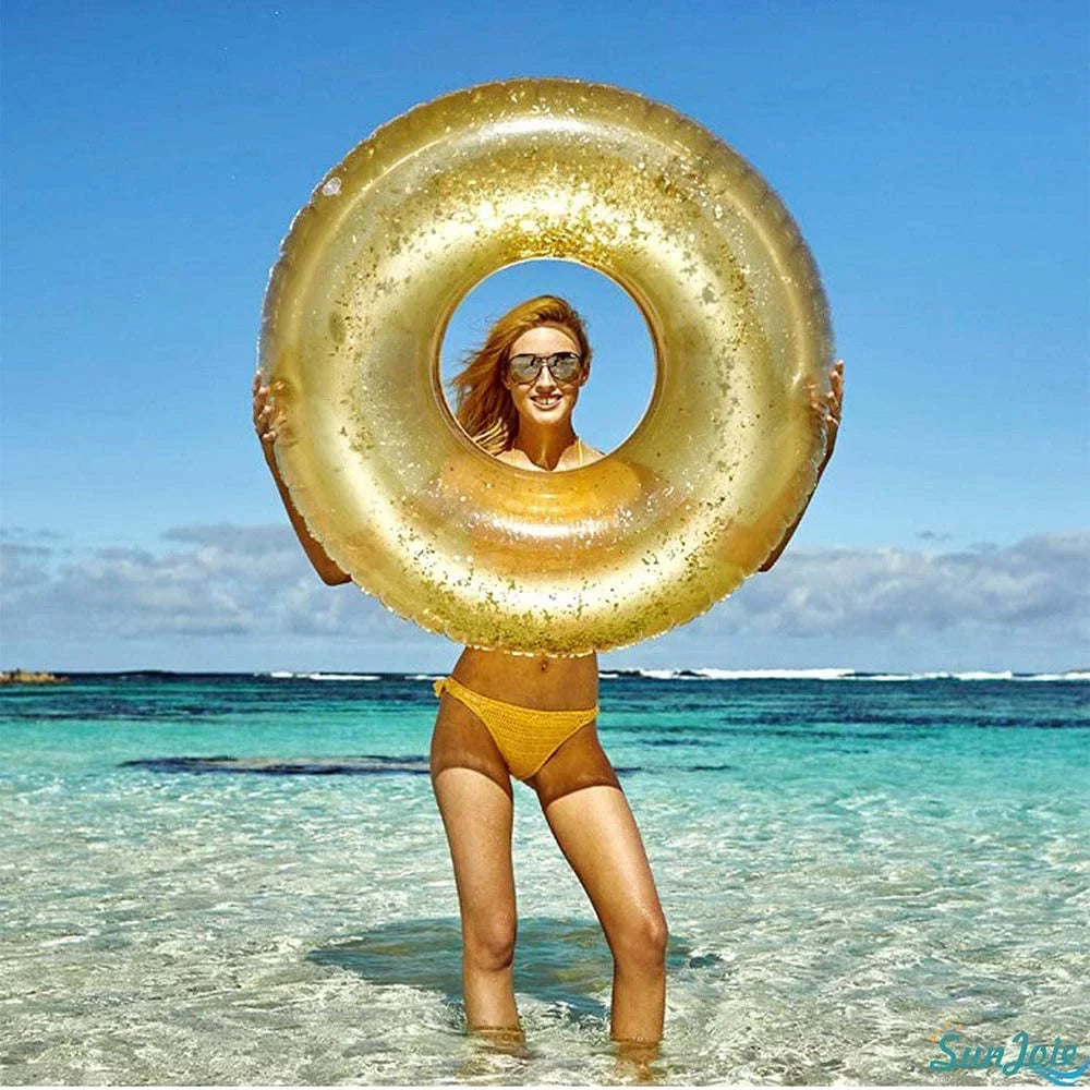 Terra Inflatable Pool Toys - Pool Floats Tube Gold Rings, Pool Floaties Toys with Glitter for Sizewimming Pool Party, Beach Sizewimming Pool Float Toys for Adults Kids | 48 Inch