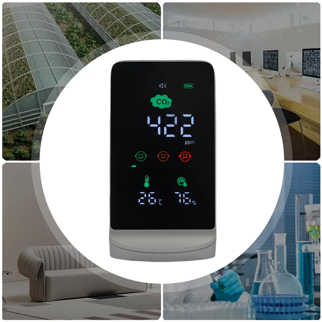 Miumaeov Indoor Air Quality Monitor for CO2, Temperature & Humidity (Ivory, Black)