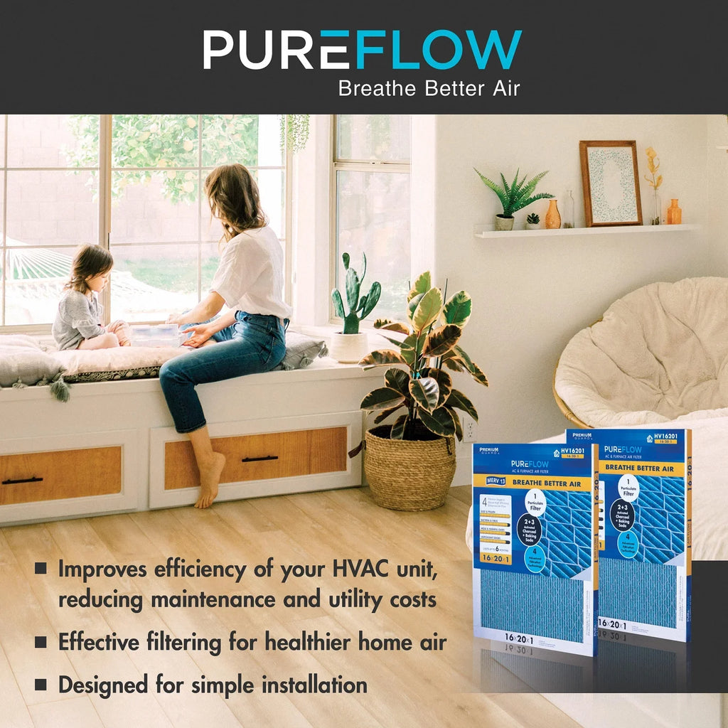 PureFlow HV20204, Home Furnace Air Filter 20x20x4, with 4 Layers of Advanced Filtration Technology, MERV-13 Pack-of-2