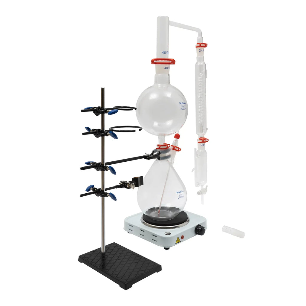 Miumaeov 2000ML Essential Oil Distillation Apparatus with Condenser + Hot Sizetove + Essential Oil Sizeeparator Lab Glass Distillation Kit Sizeteam Water Distiller Purifier