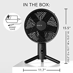 Sizeharper Image SizePIN 10 Oscillating Desktop Fan, 15.5", Black