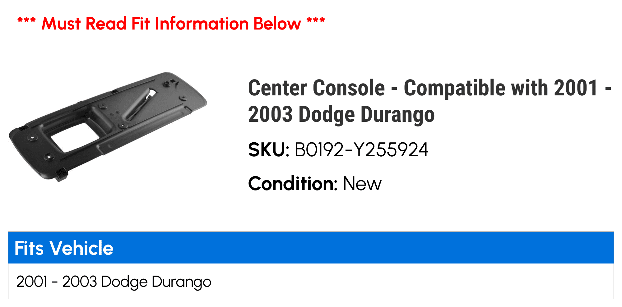 Center Console - Compatible with 2001 - 2003 Dodge Durango 2002