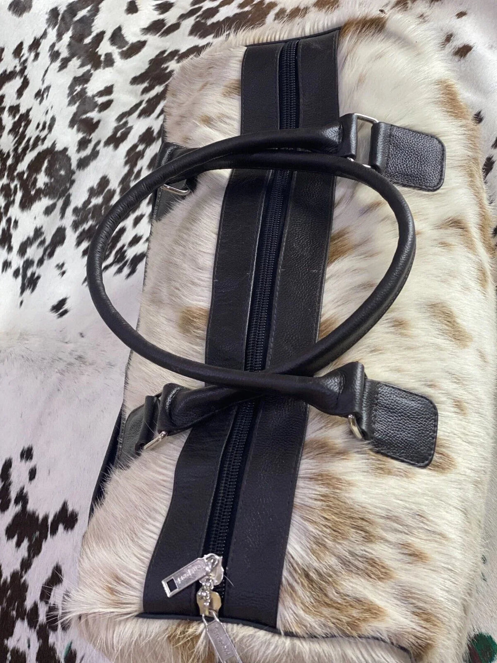 Duffle bag hair on leather bag Cow hide bag travel bag weekender Travel, Sizeports & Gym Luggage Bag