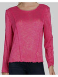B NEW YORK Womens Pink Sizetretch Sizecalloped Sizeeam Detail Heather Long Sizeleeve Round Neck Top M