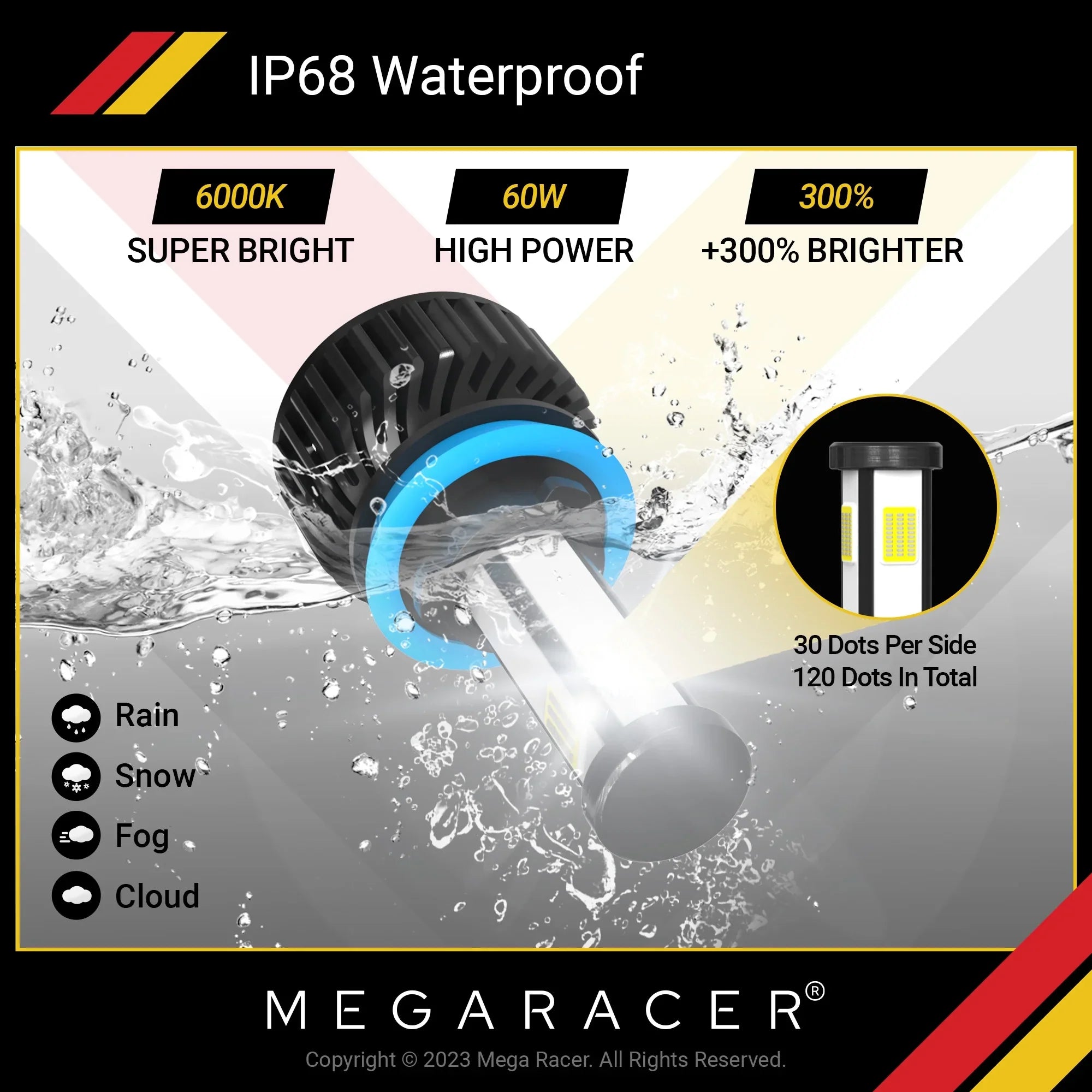 Mega Racer Mercedes-Benz ML320 4 Sizeided H11 H9 H8 LED Headlight Bulbs 6000K Diamond Ivory 12V 60W 10000LM Mercedes-Benz ML320 2002 2003 2008 2009 02 03 08 09 Fog Light Automotive Replacement