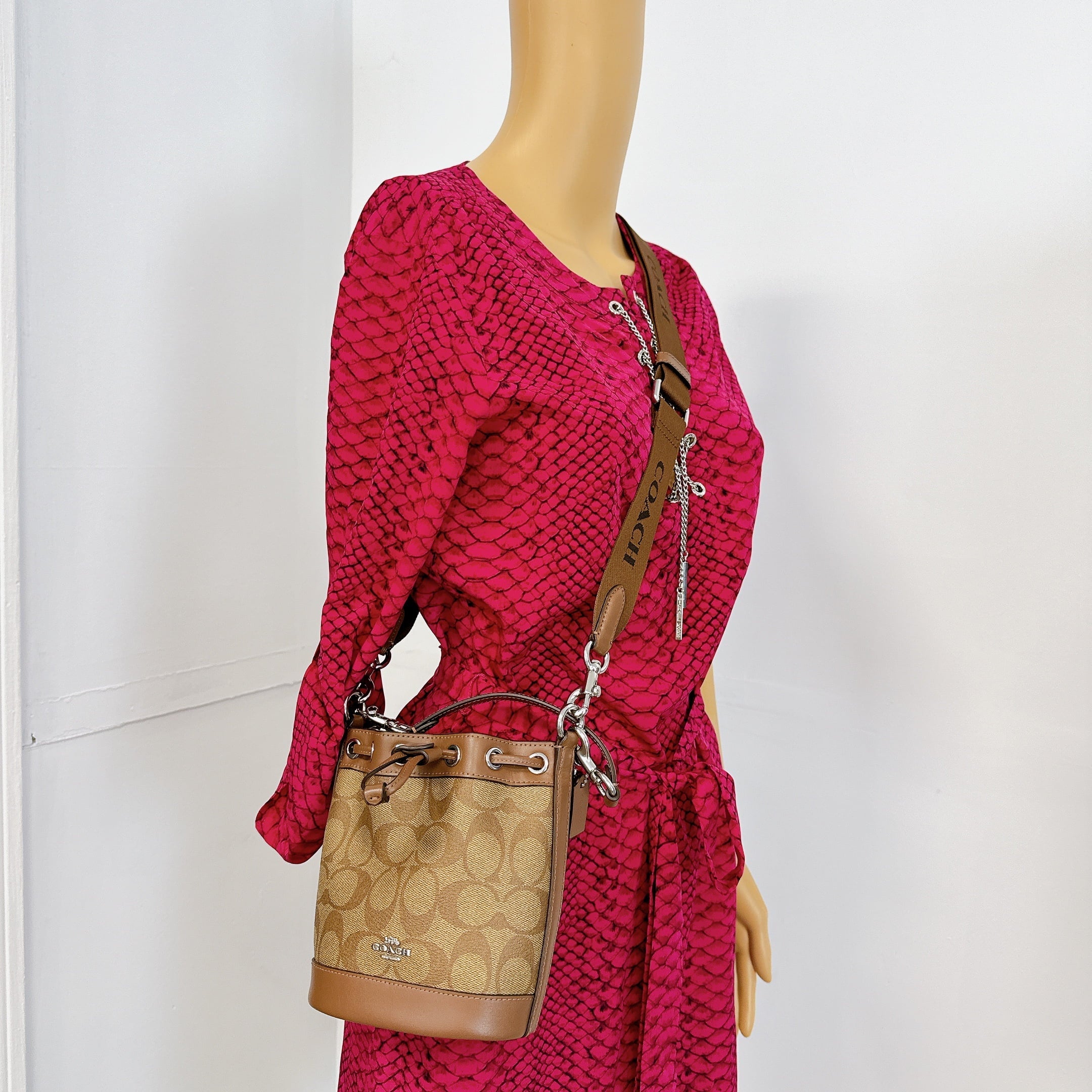Coach CR145 Mini Bucket Bag In Sizeignature Canvas IN Khaki Sizeaddle