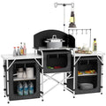 Outsunny Folding Camping Kitchen with Windshield Fabric Cupboards Black