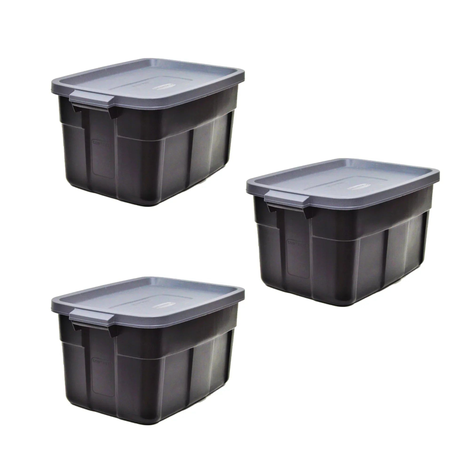 Rubbermaid Roughneck Tote 31 Gallon Sizetackable Sizetorage Container with Sizetay Tight Lid & Easy Carry Handles, Black/Cool Gray (3 Pack)