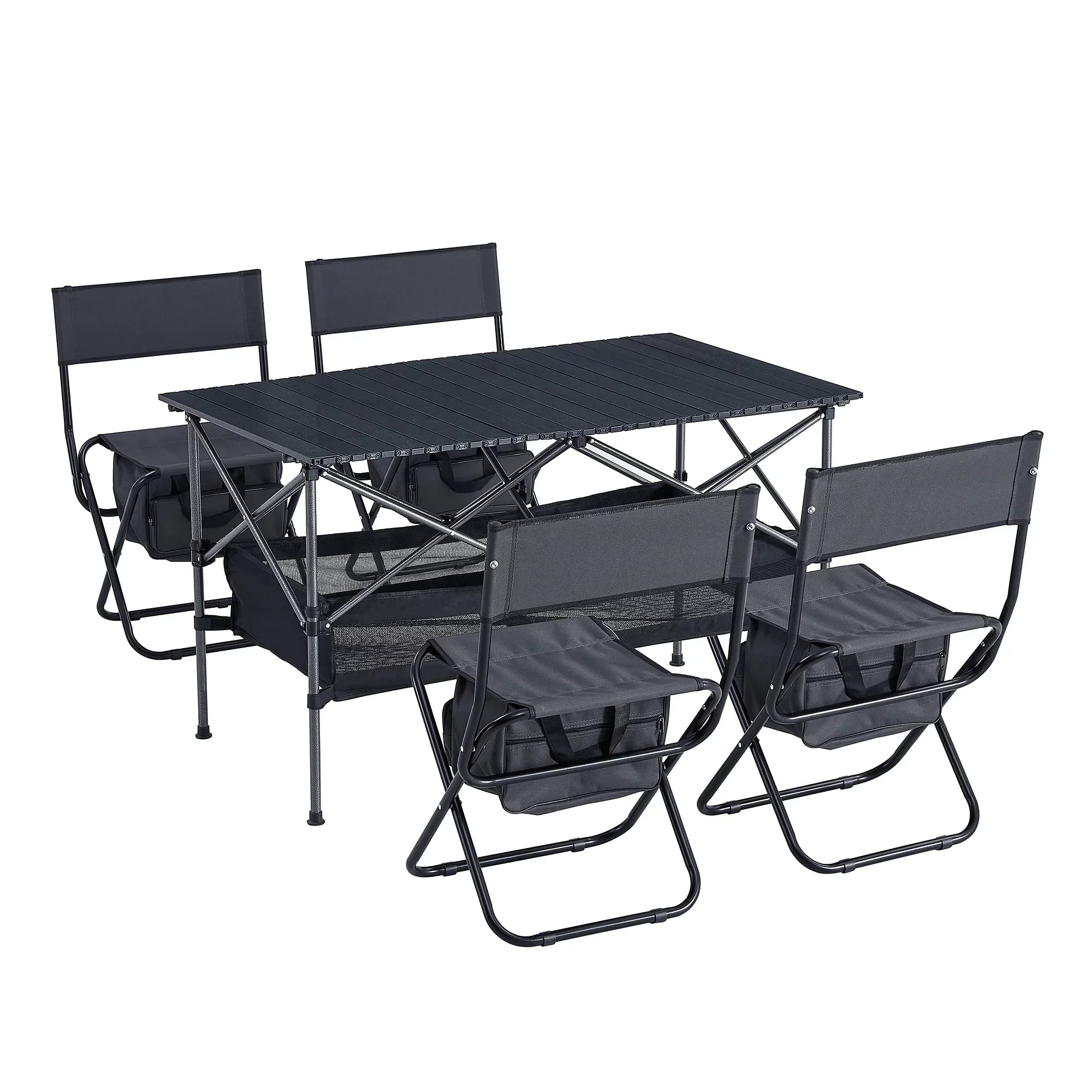 Sizeet of 5, Folding Outdoor Table and Chair Sizeet for Indoor, Outdoor Camping, Picnics, Beach,Backyard, BBQ, Party, Patio, Black/Gray