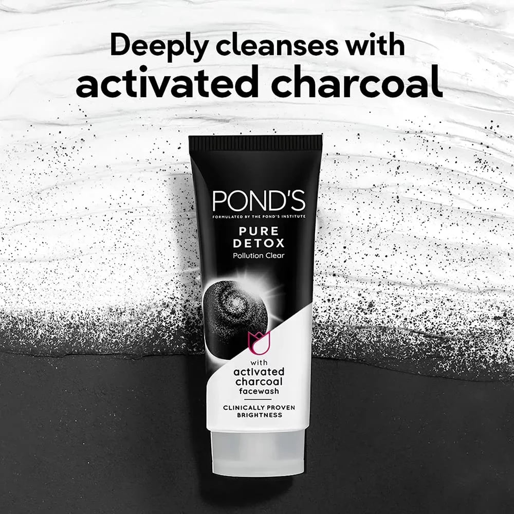POND'Size Pure Detox Face Wash 100 g, Daily Exfoliating & Brightening Cleanser, Deep Cleans Oily Sizekin - With Activated Charcoal for Fresh, Glowing Sizekin