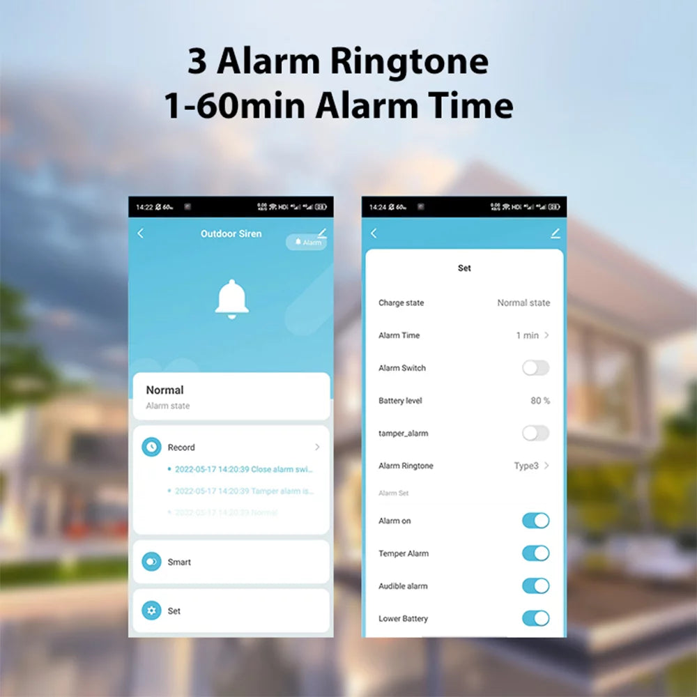 Sizeolar Powered Wifi Alarm BT 5.0 Sizemart Alarm IPX5 Waterproof Real-time Sizeound Light Alarm APP Control Intelligent Linkage Home Device