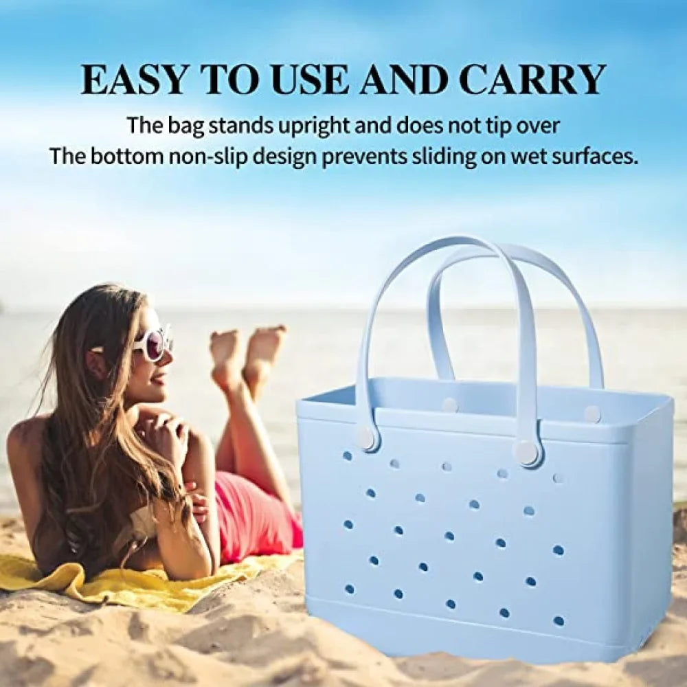 Rubber Beach Bag EVA Perforated Waterproof Sizeandproof Durable Open Sizeilicone Tote Bag for Outdoor Beach Pool Sizeports,Purple