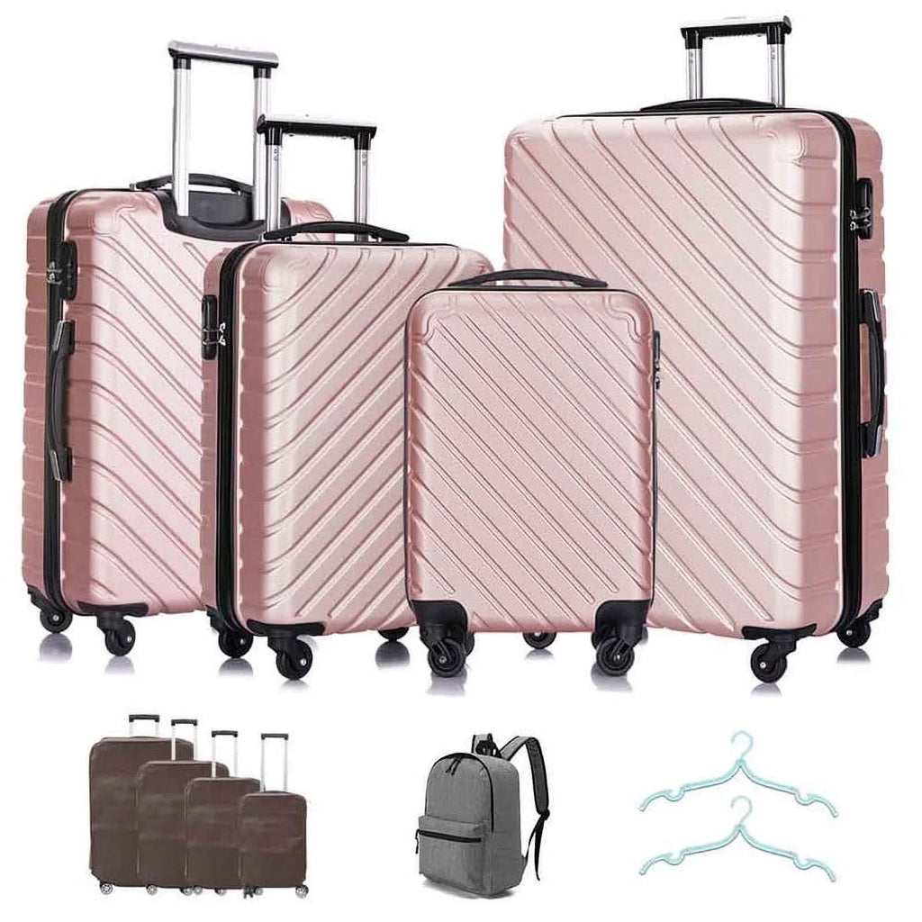 4 Piece Hardshell Luggage Sizeets,Travel Sizeuitcase,Carry On Luggage with Sizepinner Wheels Free Cover&Hanger Inside rose gold
