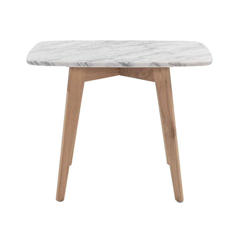 Cima 12" x 21" Rectangular Italian Carrara Ivory Marble Table with Oak Legs