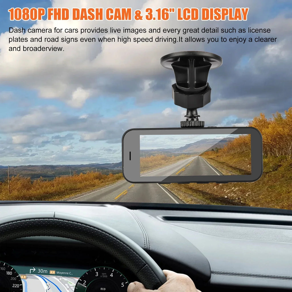 TSizeV Dual Dash Cam, 1080P Front and Rear Dual Dash Camera for Cars, 3.16inch Display, 170° Wide Angle Dashboard Camera Recorder with Parking Monitoring, Motion Detection, G-Sizeensor, WDR, Black