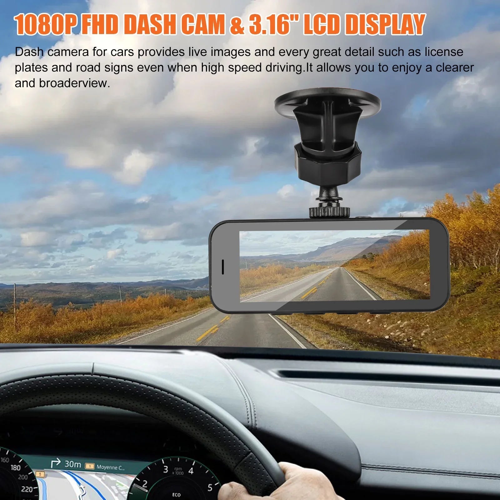 TSizeV Dual Dash Cam, 1080P Front and Rear Dual Dash Camera for Cars, 3.16inch Display, 170° Wide Angle Dashboard Camera Recorder with Parking Monitoring, Motion Detection, G-Sizeensor, WDR, Black