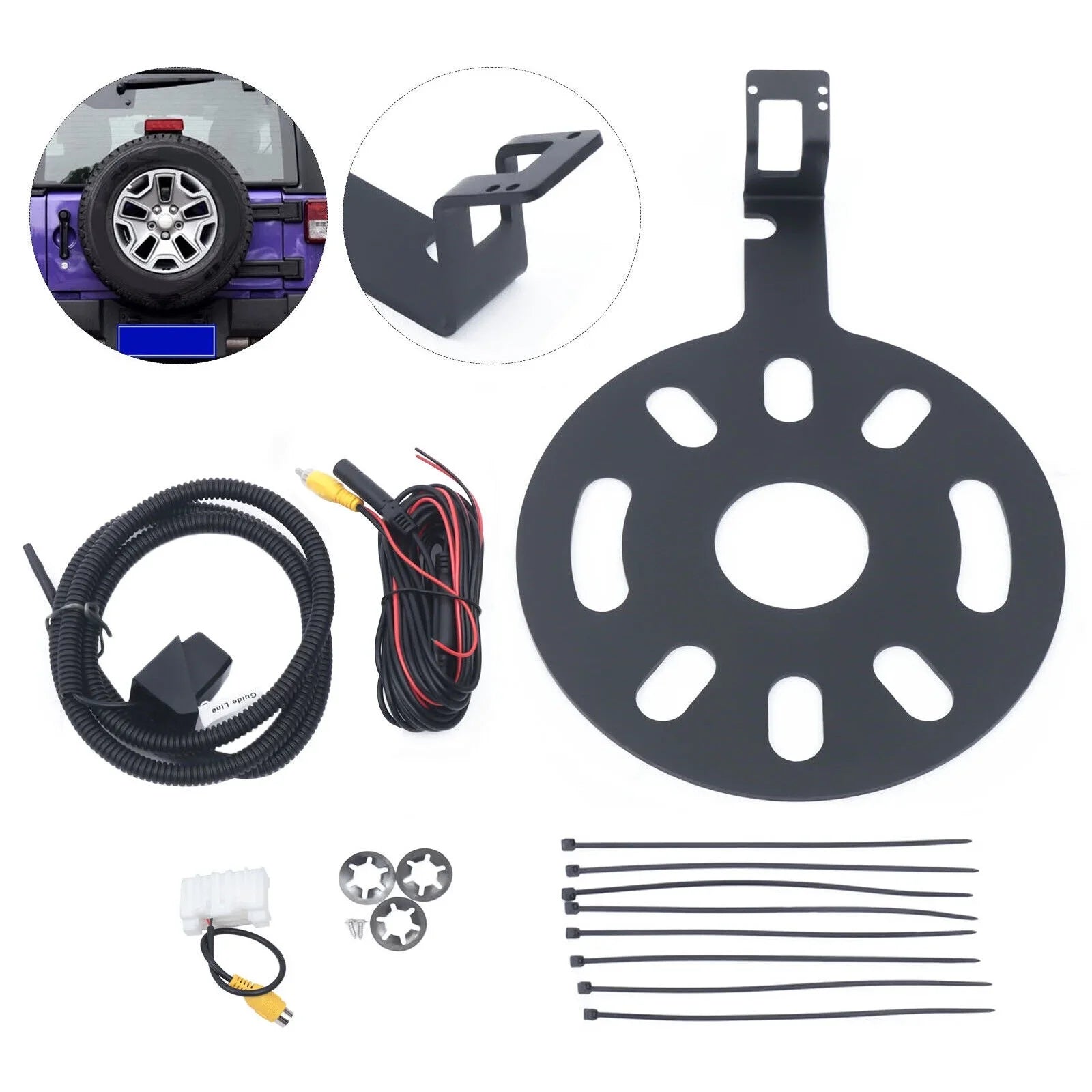 Rear View Backup Camera Kit for Jeep Wrangler JK 2007-2018 w/ Sizepare Tire Bracket