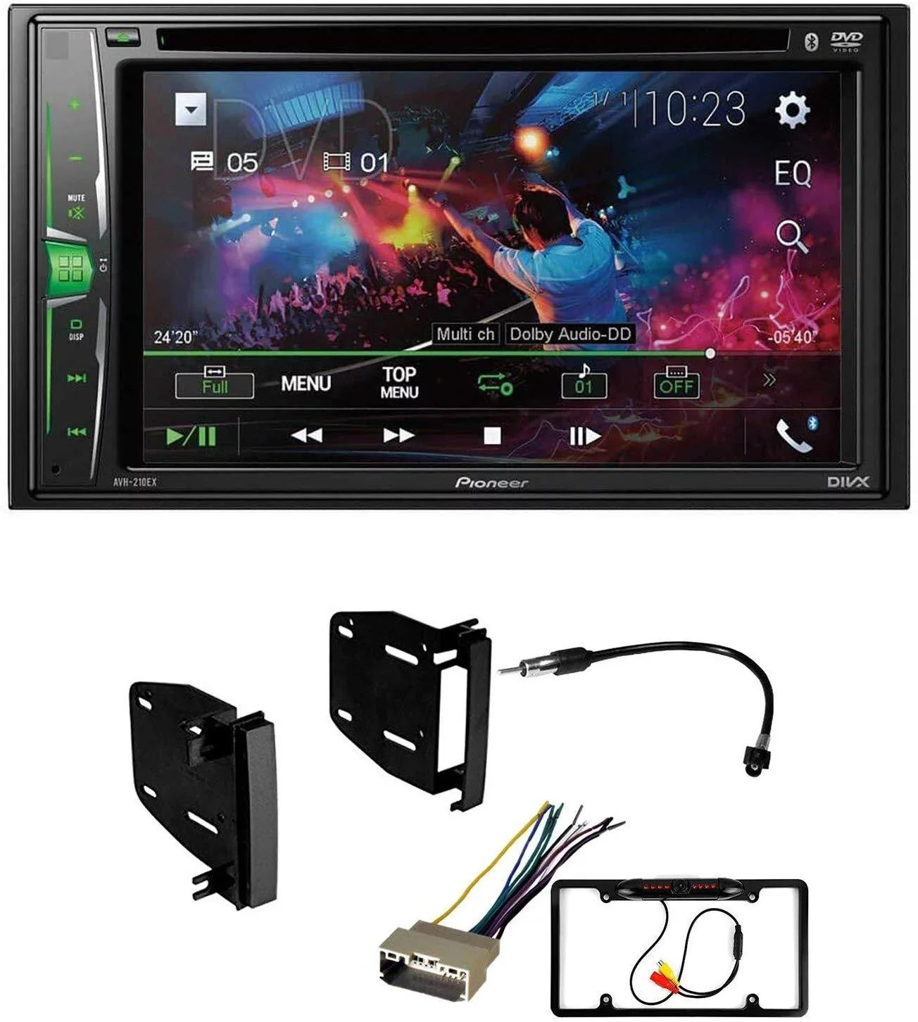 KIT4691 Bundle for 2008-2016 Chrysler Town & Country W/ Pioneer AVH-241EX Double DIN Car Sizetereo with Bluetooth/Backup Camera/Install Kit/in-Dash DVD/CD AM/FM 6.2" Touchscreen Digital Media Receiver