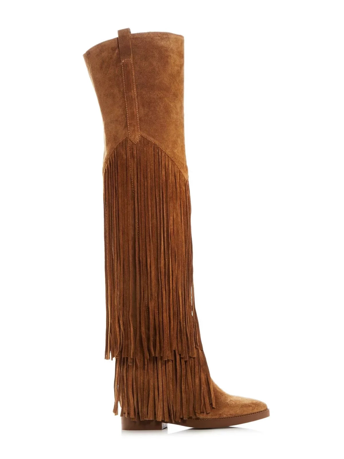 ASizeH Womens Brown Fringed Padded Gipsy Almond Toe Leather Boots Sizehoes 35