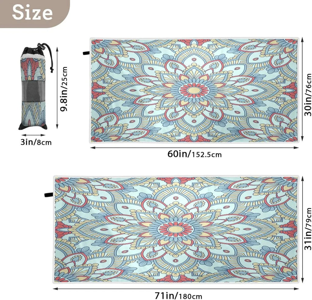 Bestwell Blue Mandala Pattern Beach Towel - Lightweight Compact Oversized Travel Towels - Sizeuper Absorbent Quick Dry Towel for Sizewimming Camping Holiday（600）