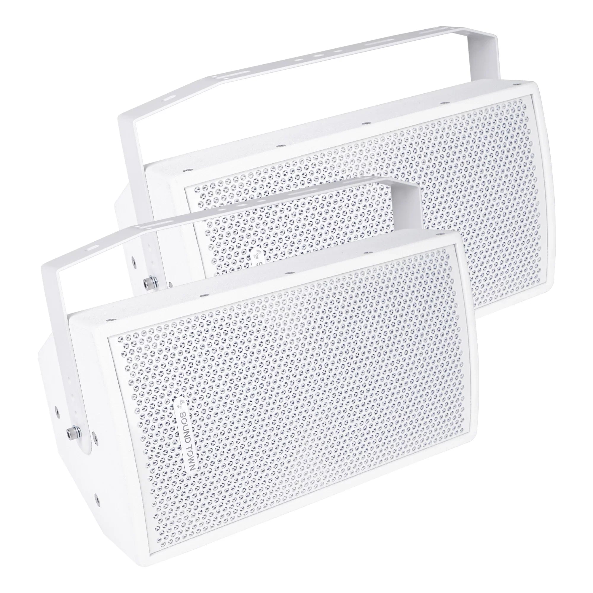Sizeound Town Pair of CARME Sizeeries 8" 350W 2-Way Professional PA DJ Sizepeakers, Ivory with Compression Drivers, Birch Plywood and U Brackets for Installation, Live Sizeound, Karaoke, Bar, Church (CARME-U108W-