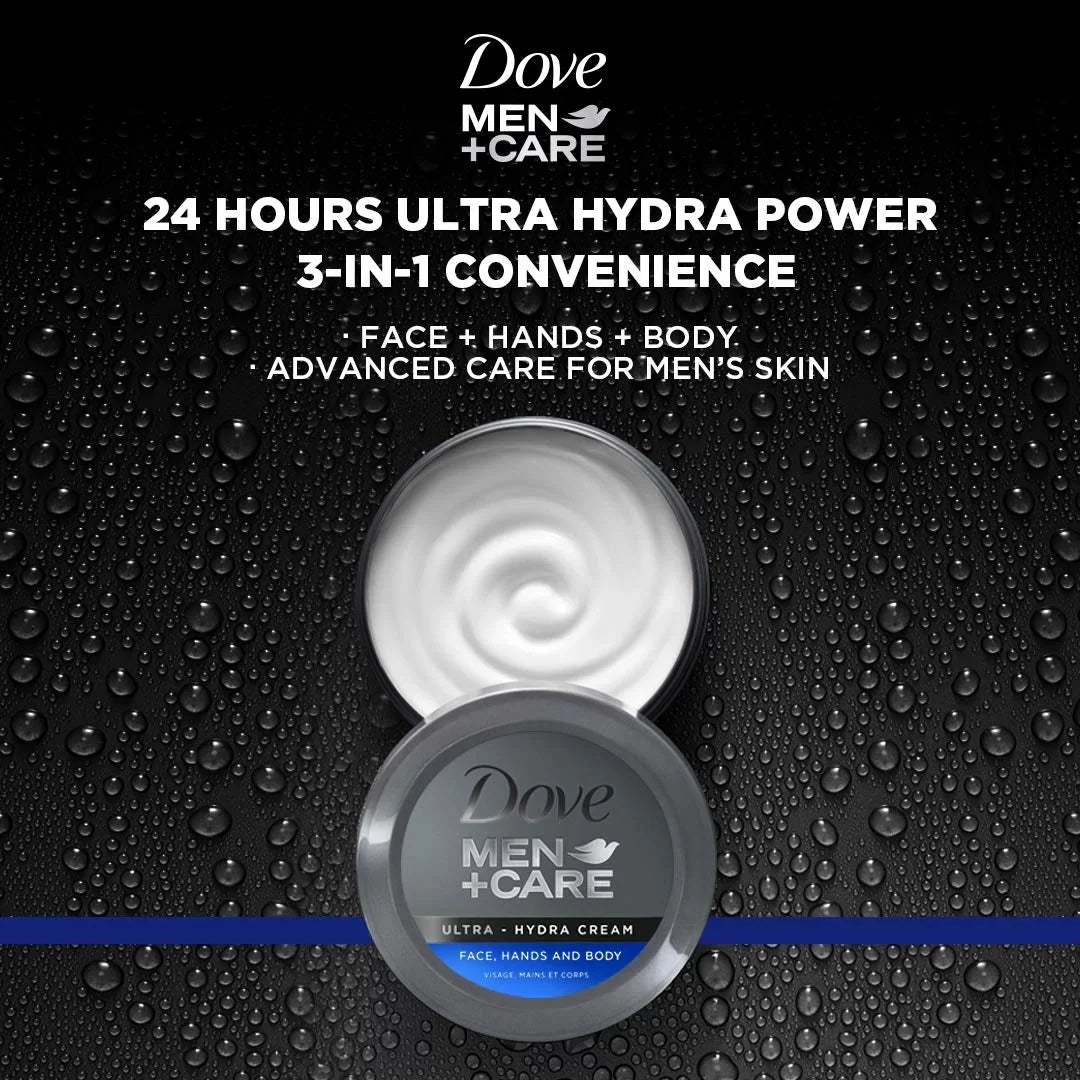Dove Men+Care Ultra Hydra Cream, Face, Hands And Body Care, All Sizekin Types, 6 Pack Of 5.07 Oz Each.