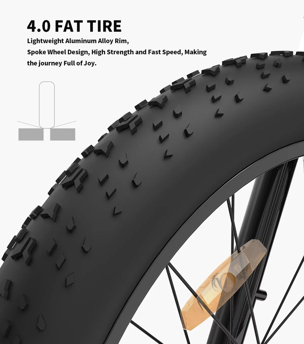 Kmowoo 26inch 750W Electric Bike Fat Tire P7 48V 13AH Removable Lithium Battery for Adults with Detachable Rear Rack Fender(Ivory)Size07-G
