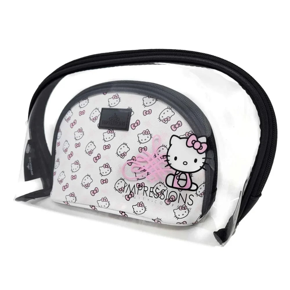 Impressions Vanity Hello Kitty 2 Pcs Nested Clutch Purses, Waterproof Travel Makeup Clutch Bag (Ivory)