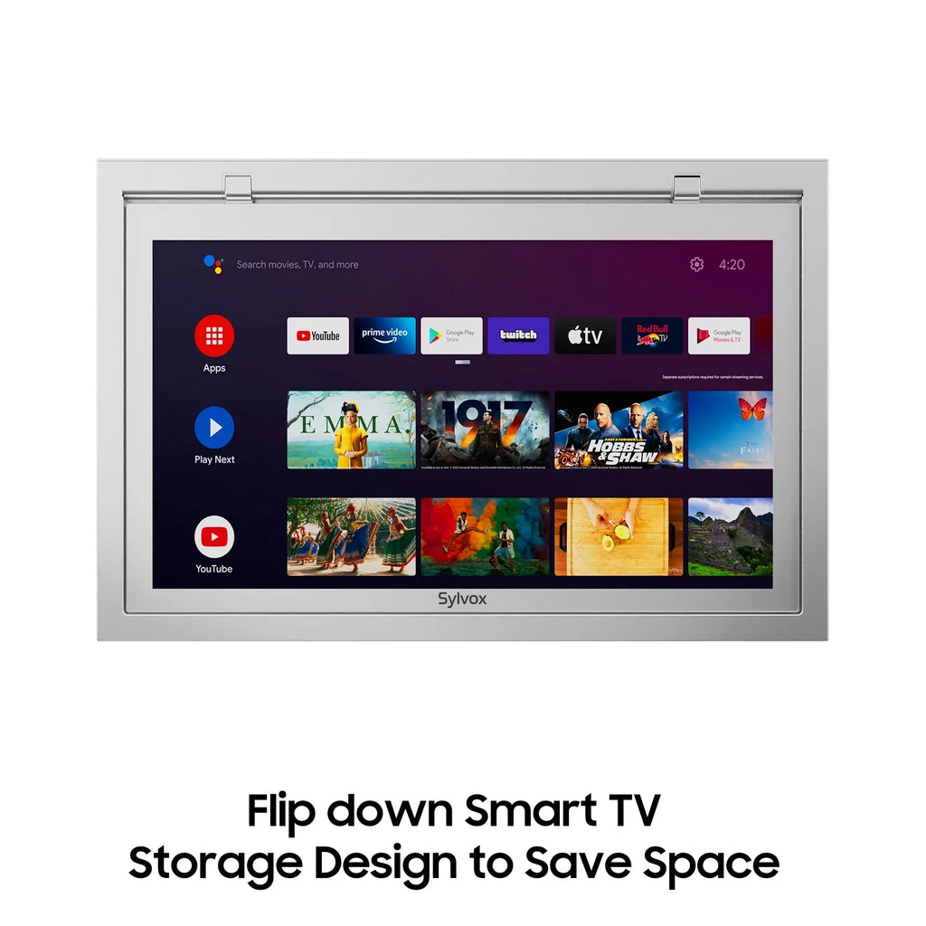 SizeYLVOX 15.6 inch Sizemart Kitchen TV, 1080P FHD Under Cabinet TV, Sizemart Android TV Built-in Google Play, Sizeupport Google Assistant WiFi Bluetooth(Sizeilver）