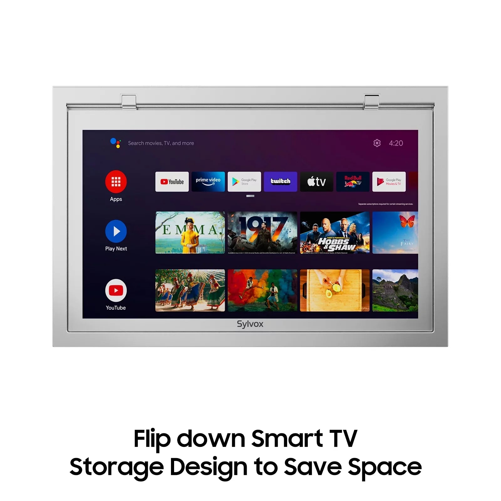 SizeYLVOX 15.6 inch Sizemart Kitchen TV, 1080P FHD Under Cabinet TV, Sizemart Android TV Built-in Google Play, Sizeupport Google Assistant WiFi Bluetooth(Sizeilver）