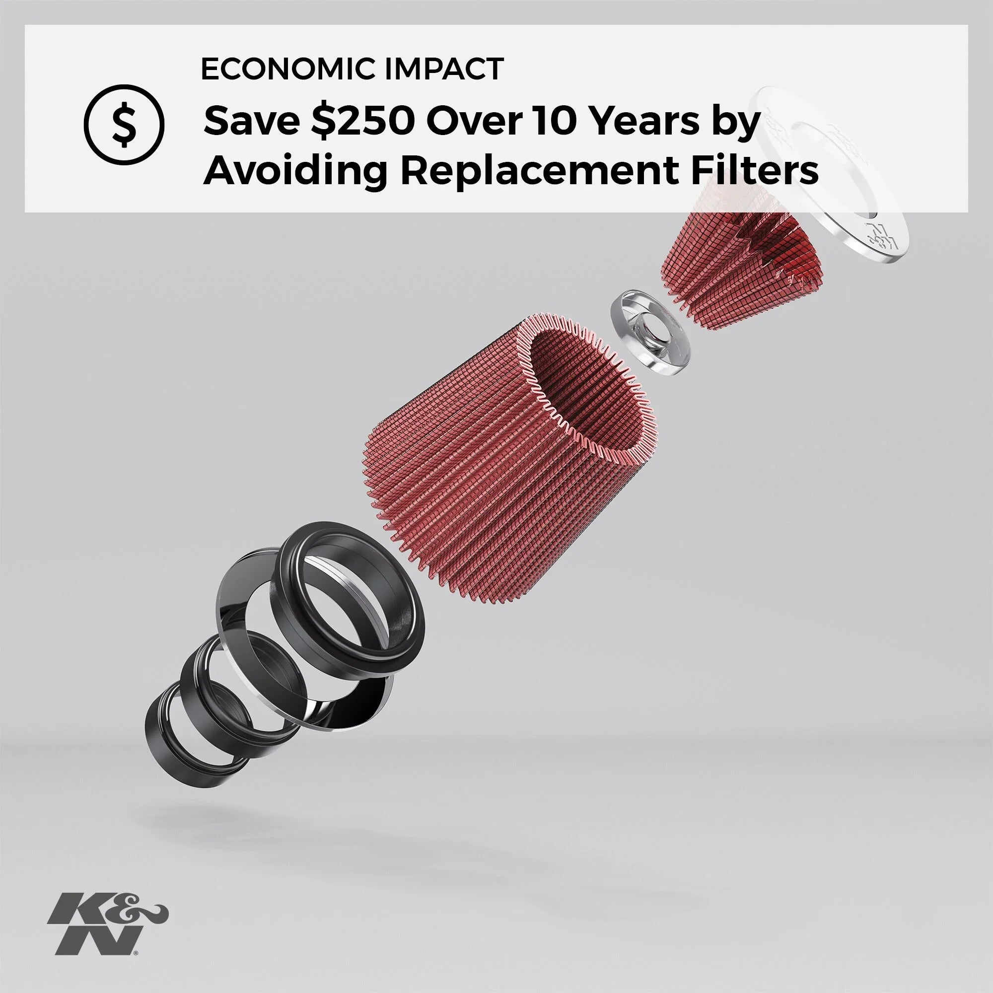 K&N RG-1001BL Universal Clamp-On Air Filter: Round Tapered; 3 in/3.5 in/4 in (102 mm/89 mm/76 mm) Flange ID; 5.5 in (140 mm) Height; 6 in (152 mm) Base; 4.75 in (121 mm) Top